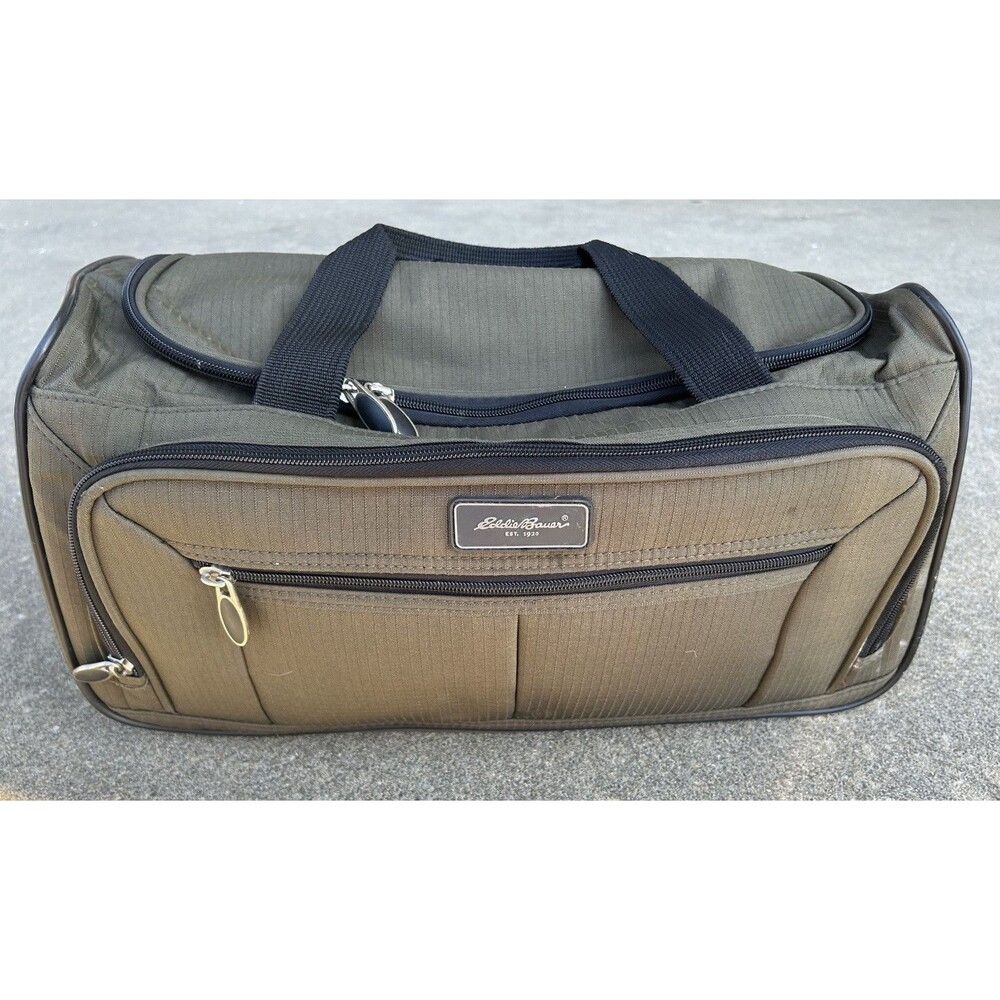 Eddie Bauer Canvas Travel Bag Multiple Compartments Olive Green Duffle 19x9x9